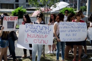 Protesters Target Yerevan TV Station: Stop Inciting Violence Against Women