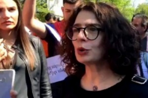 Arsinée Khanjian Joins Protest Outside Armenian Embassy in Berlin
