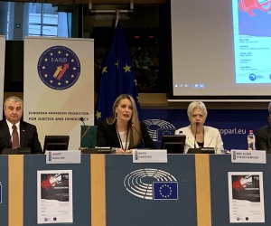 Artsakh Parliament Prez Discusses Azerbaijan's Armenian-Hate Policy at Brussels Conference