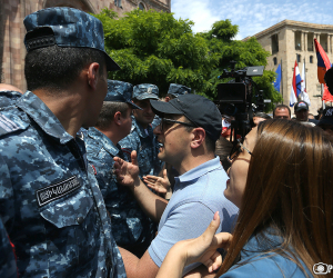Yerevan: Opposition Protesters Barred from Democracy Forum